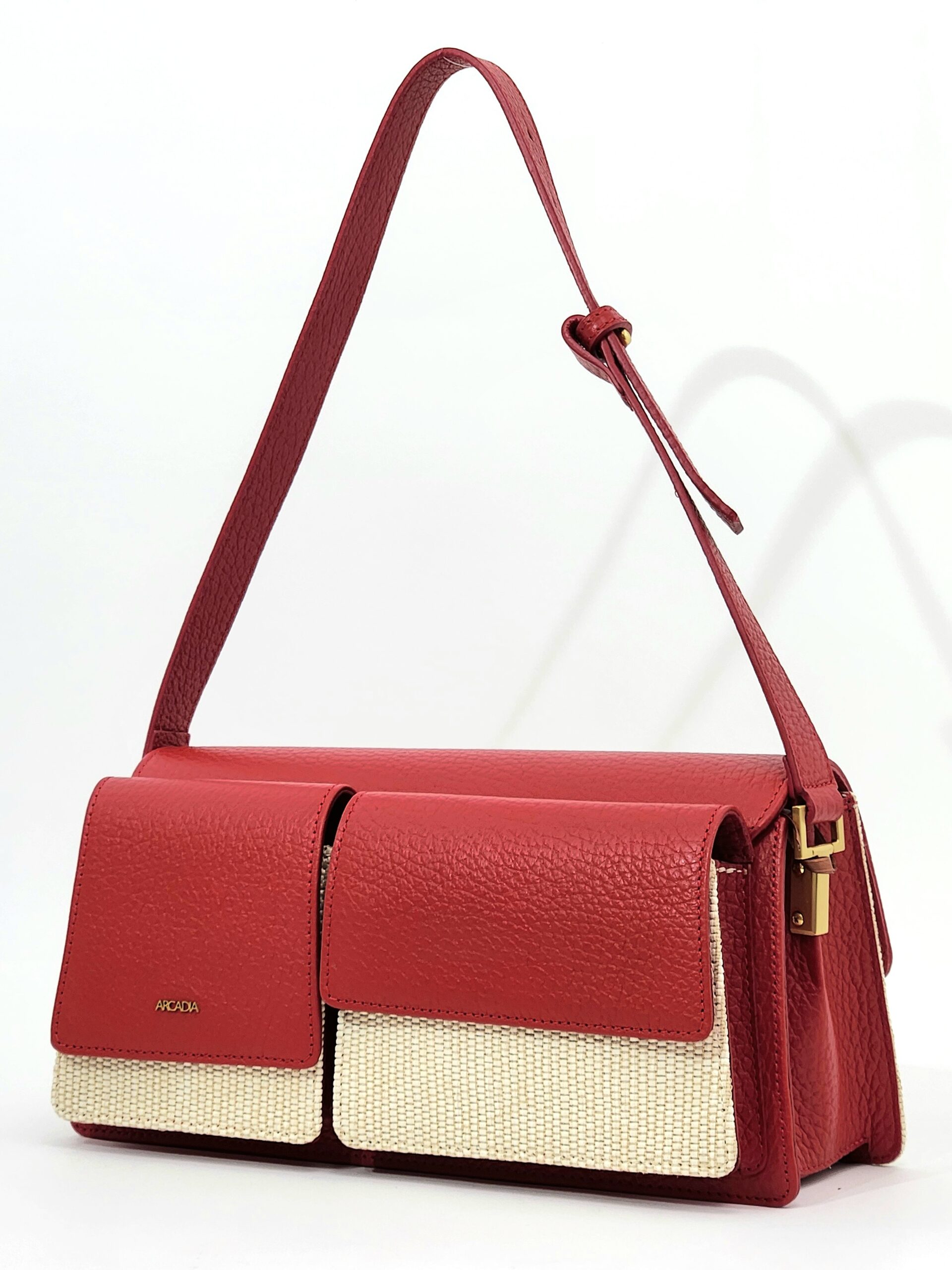 Сумка Arcadia ar8711T dollaro raffia beige rosso средняя