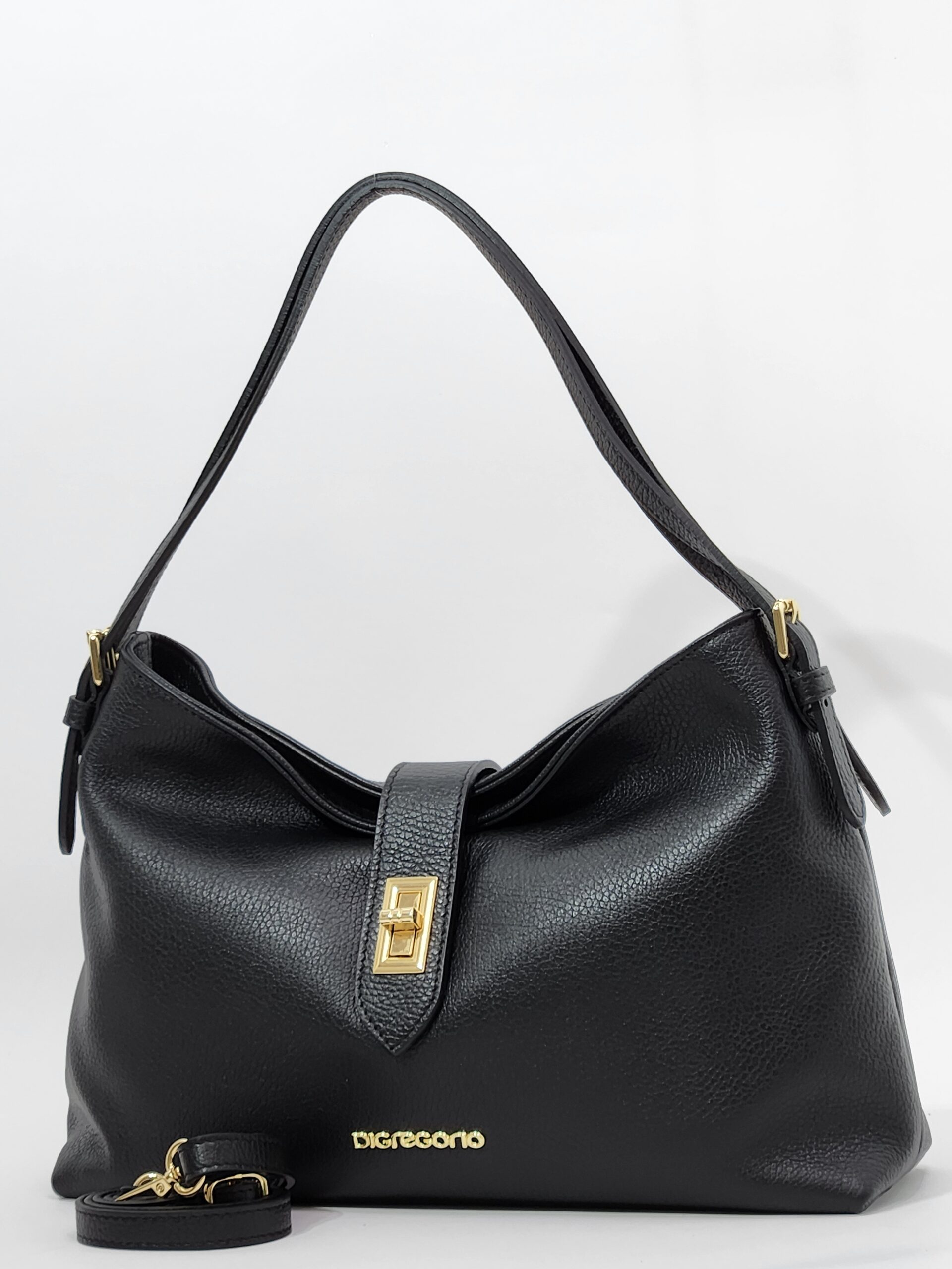 Сумка Di Gregorio gr9003 vitello nero oro средняя