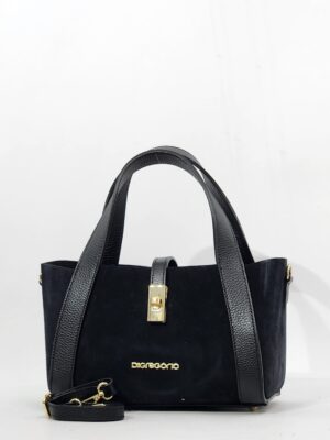 Сумочка Di Gregorio gr9204 vitello camoscio nero oro средняя