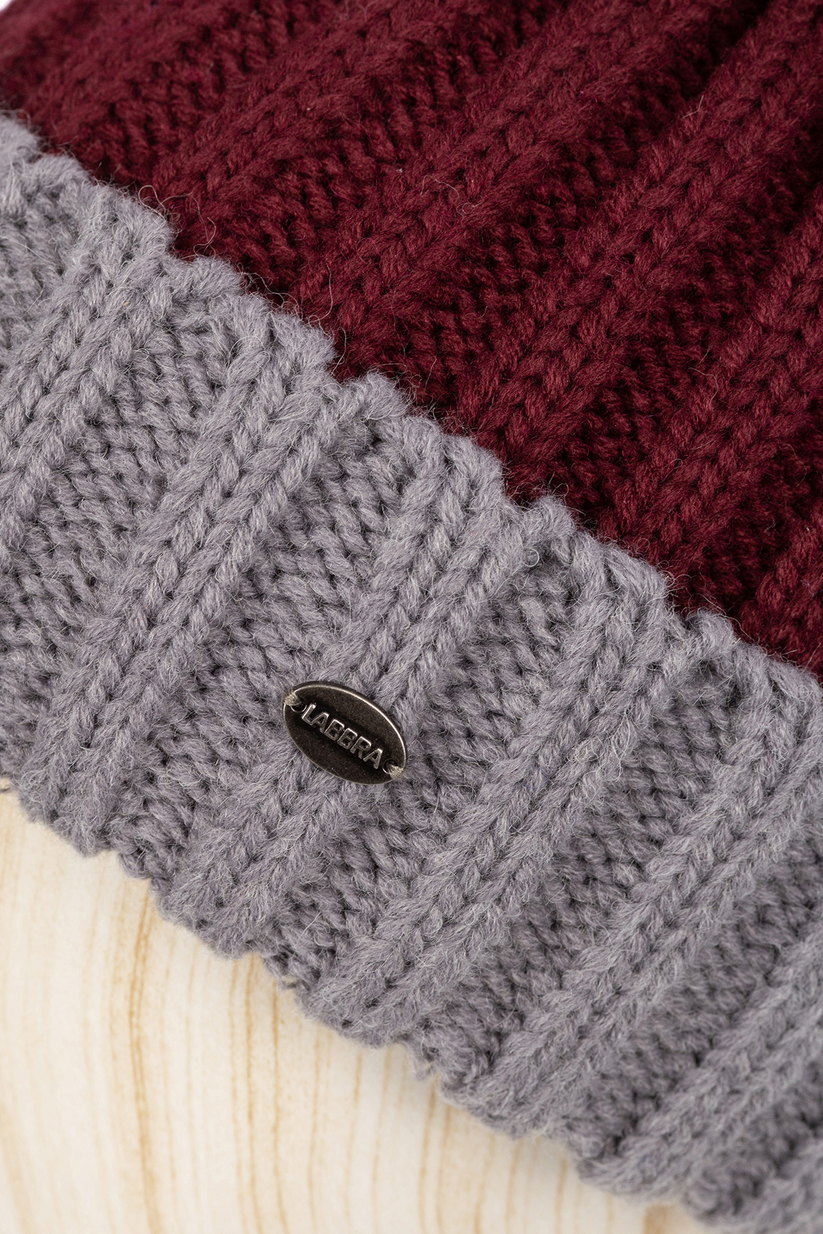 Шапка жен. шерсть+акр LB-I66001 grey/bordo