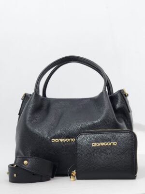 Сумочка кросс-боди Di Gregorio gr8810 vitello nero oro + кошелек средняя