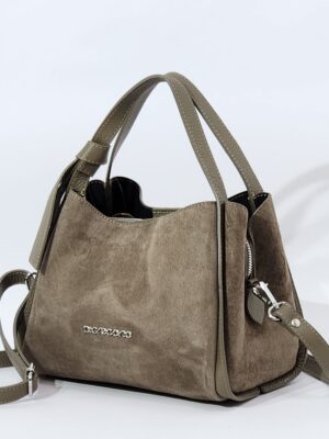 Сумочка Di Gregorio gr9152P vitello camoscio taupe argento средняя